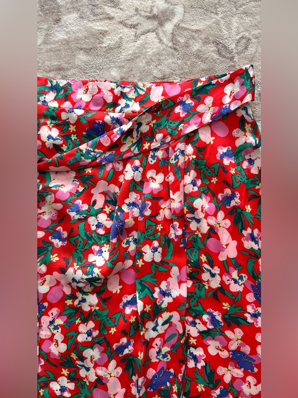 Kelly Renee Satin Floral Print Faux Wrap Midi Skirt – Size M - Picture 5 of 12